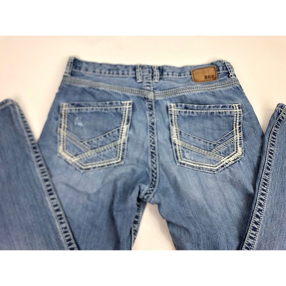 BKE Tyler Straight Medium Wash Jeans Men’s Size 33R X 31 Distressed - Picture 8 of 11